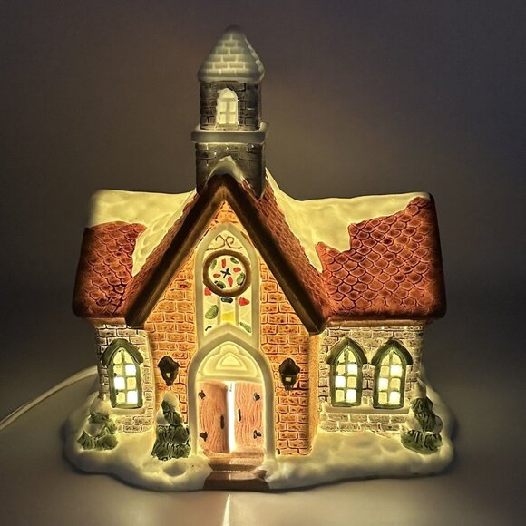 St. Nicholas Square Christmas Village Chapel Light Up Ceramic Building READ - Picture 1 of 16